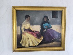 Antik színes jó hangulatú festmény