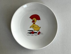 Vintage, retro Hollóházi porcelán kacsás, kacsa mintás, mese, gyerek lapos tányér