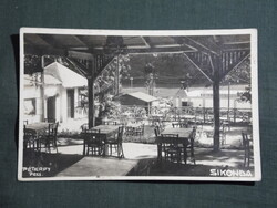 Postcard, Sikonda, Grand Hotel, beer garden terrace restaurant view, detail, Péterfy Pécs edition, 1929