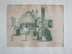 Fáy Dezső (1888 - 1954) - Olasz városrészlet templomba tartókkal - LEÍRÁS!!!