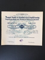 Magyar Bank és Bizalmi Részvénytársaság Részvény 10 Pengő 1926.