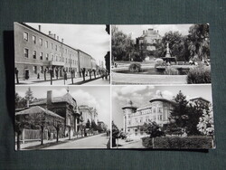 Képeslap,Kaposvár,mozaik,park,tér,szökőkút,színház,iskola,utca látkép,részlet, 1963-