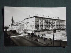 Képeslap,Kaposvár,Május 1 út,Hanglemez,Csemege üzlet,Latinka tér látkép,részlet, 1966-