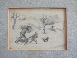 Fáy Dezső (1888 - 1954) - Rőzsehordók télen - LEÍRÁS!!!