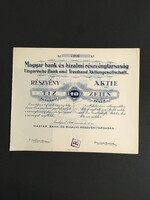 Magyar Bank és Bizalmi Részvénytársaság Részvény 10 Pengő 1926.