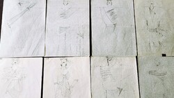 1928 DIVATTERVEZŐ JELMEZTERVEZŐ KÉZI RAJZOTT KÉP GRAFIKA DIVAT - JELMEZ TERV 8 DB ALKOTÁS