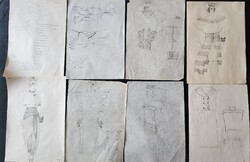 1928 DIVATTERVEZŐ JELMEZTERVEZŐ KÉZI RAJZOTT KÉP GRAFIKA DIVAT - JELMEZ TERV 8 DB ALKOTÁS