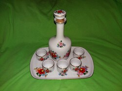 Csodaszép Kalocsai porcelán pálinkás italos készlet tálca, 5 kupica és kiöntő EGYBE a képek szerint
