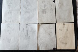 1928 DIVATTERVEZŐ JELMEZTERVEZŐ KÉZI RAJZOTT KÉP GRAFIKA DIVAT - JELMEZ TERV 8 DB ALKOTÁS