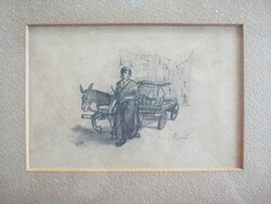 Fáy Dezső (1888 - 1954) - Vízhordó lány szamaras kocsival - LEÍRÁS!!!