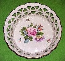 Régi Herendi virágmintás áttört falú dúsan aranyozott porcelán asztalközép 19 x 8 cm képek szerint