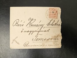 1894-es 5 kr bélyeg borítékon Déva-Temesvár