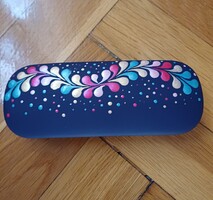 ÚJ! Szemüvegtok türkiz, pink rózsaszín mandala mintával 17x6x3cm, kézzel festett
