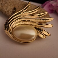 Vintage aranyozott porcelán  bross  5 cm-es