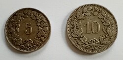 Svájc 5 Rappen / 1925 + 10 Rappen / 1920  2 db együtt