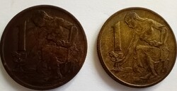 Csehszlovákia 1 korona 2 db együtt 1963, 1966