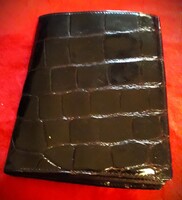 Régi krokodilbőr minta barna valódi bőr lakkozott sokzsebes férfi pénztárca 14x15cm a képek szerint