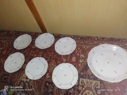 Zsolnay porcelán apró virágmintás aranytollazott hat személyes süteményes készlet