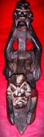 Antik AFRIKA ébenfa termékenységi kultusz faragott, erotikus fa szobor 23 x 18 cm a képek szerint