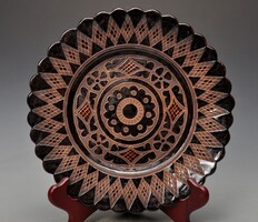 Mezőtúri Steinbach Sándor népi szeszessziós  kerámia falitányér, 27,5cm.Nagy méret.