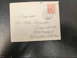 1896-os 5 kr bélyeg levélen Kolozsvár-Barlang-Liget