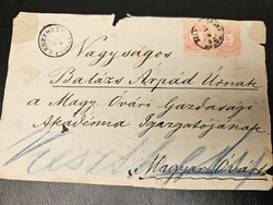 1882-es 2x 5 kr bélyeg levélen Selmecbánya-Keszthely