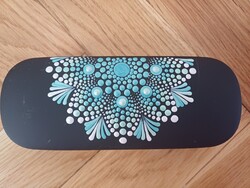 ÚJ! Szemüvegtok türkiz mandala mintával 17x6x3cm, kézzel festett