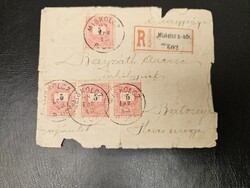 1898-as 4x 5 kr bélyeg ajánlott levélen Miskolcz p.udv 20 g.pont