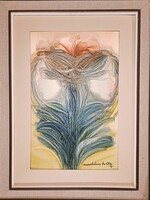 Nagy méretű, Macskássy Izolda (1945-2021) festmény! Arcok... Olaj/selyem! Kb 60x40cm plusz keret!