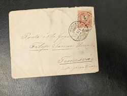 1894-es 5 kr bélyeg levélen Kolozsvár-Temesvár