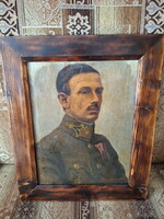 Monarchiás katonatiszti olajvászon kép / Jelzett