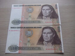 500     Intis   1987 2 db Sorszámkövető    Peru