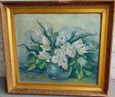 Zsolnay Júlia : Virágcsendélet tulipánokkal