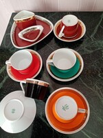 6  szett:  hollóházi art deco porcelán kávés csésze, csészealátét +  cigis készlet