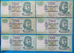 6 db 200 Forint 6 különféle évjárat  (fotók szerint).