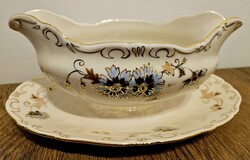 Zsolnay porcelán Búzavirágos mártásos /szószos tál, arany díszítéssel, jelzett