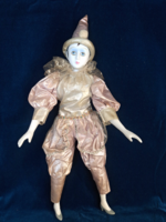 Vintage porcelán Harlequin bohóc, Pierrot Velencei karneváli figura (nagy)