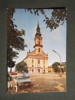 Képeslap,Kecskemét,Róm. kat. templom,Wartburg autó látkép,részlet, 1973-