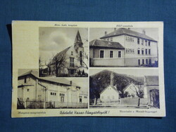 Képeslap,Pécs,Vasas bányatelep,Hungária mozgószínház,népiskola,templom,utca részlet,1943-
