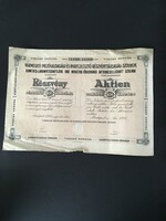 Vármegyei Mezőgazdasági-És Ipari Részvénytársaság Szolnok Részvény 1923.