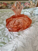 Salmon-colored Cut Glass Bonbonniere, Jewelry Box