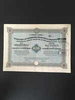 Magyar Czukoripar- Részvénytársaság  Részvény 600 Korona 1923.