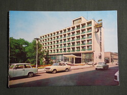 Képeslap,Kecskemét,Arany Homok szálló,hotel,étterem,Trabant autó látkép,részlet, 1973-