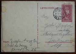 Futott díjjegyes levelezőlap 1942-ből - kardot tartó turul és koronás címer - 12 fillér