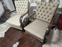Elegáns Art Deco Fotelek (2 db) – Chesterfield Stílus, Mogyoró & Bézs!