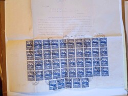 ZA615.8 Számla-üzletr. eladás 1940 Sajó Sándorné értékpapír forgalmi adó bélyegekkel 45 db 1 pengős