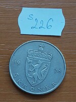 NORVÉGIA 5 KORONA 1978 V.Olav király, Réz-nikkel  S226