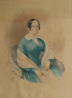 Johann Richard Schwager(1822-1880): Előkelő hölgy portréja. Biedermeier akvarell. Jelzett, datált.