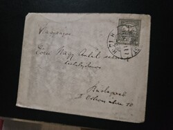 1914-es 6 fillér bélyeg levélen Budapest