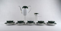 1T847 Zsolnay Olíva zöld-fehér, aranyozott porcelán kávés készlet 5 személyes